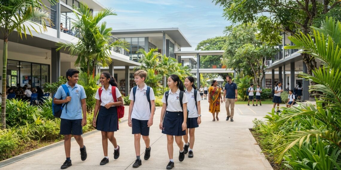 Students from diverse backgrounds at a modern international school in Colombo, Sri Lanka.