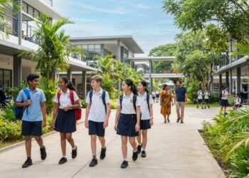 Students from diverse backgrounds at a modern international school in Colombo, Sri Lanka.