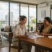 Expat viewing a modern furnished apartment in Colombo, Sri Lanka, with a local property agent.