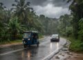 Heavy rain affecting road conditions in Sri Lanka during September 2026 weather alerts.