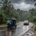 Heavy rain affecting road conditions in Sri Lanka during September 2026 weather alerts.